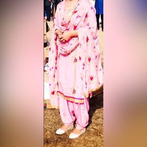 Beautiful pink embroidered silk salwar suit with dupatta